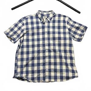 L.L.Bean Traditional Fit Blue and White Checkered Short Sleeve Button-Up Shirt L